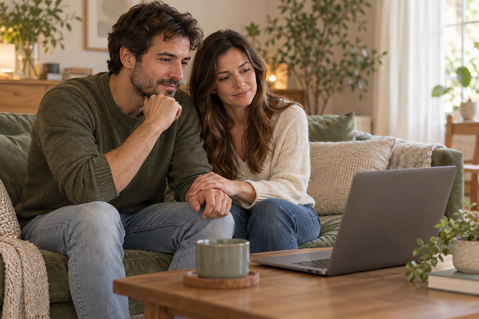 Una coppia segue insieme un colloquio psicologico online da casa